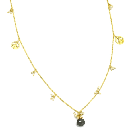 Labradorite & Pearl Necklace, Brass with 22k gold plated necklace for wome, Handmade jewelry